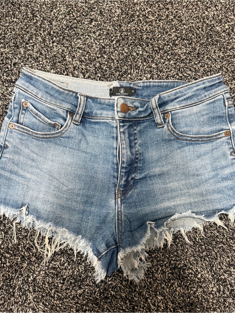Volcom Light Blue Distressed Denim Cutoff Shorts